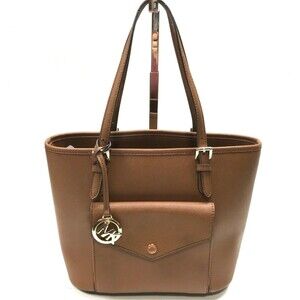 MK Michael Kors Jet Set Saffiano Leather Medium Pocket Tote Acorn Brown Purse